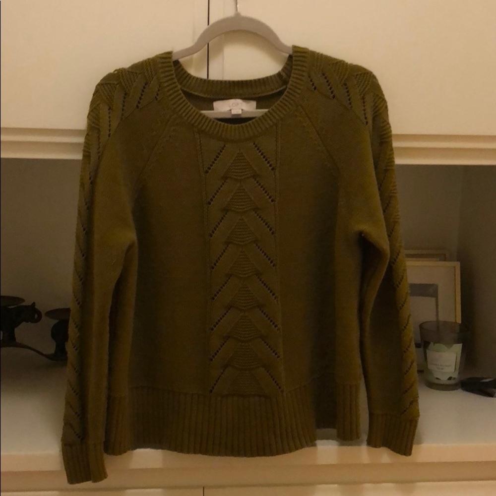 Loft Stitchy Cable Sweater - Olive / Mustard